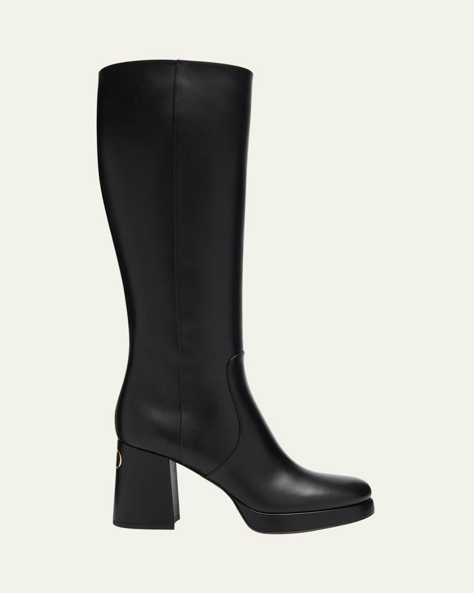 90mm Fawcette Platform Leather Knee-High Boots